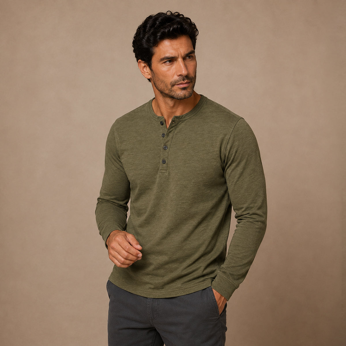 The Brisbane Men's Slim Fit Button Neck Cotton Shirt