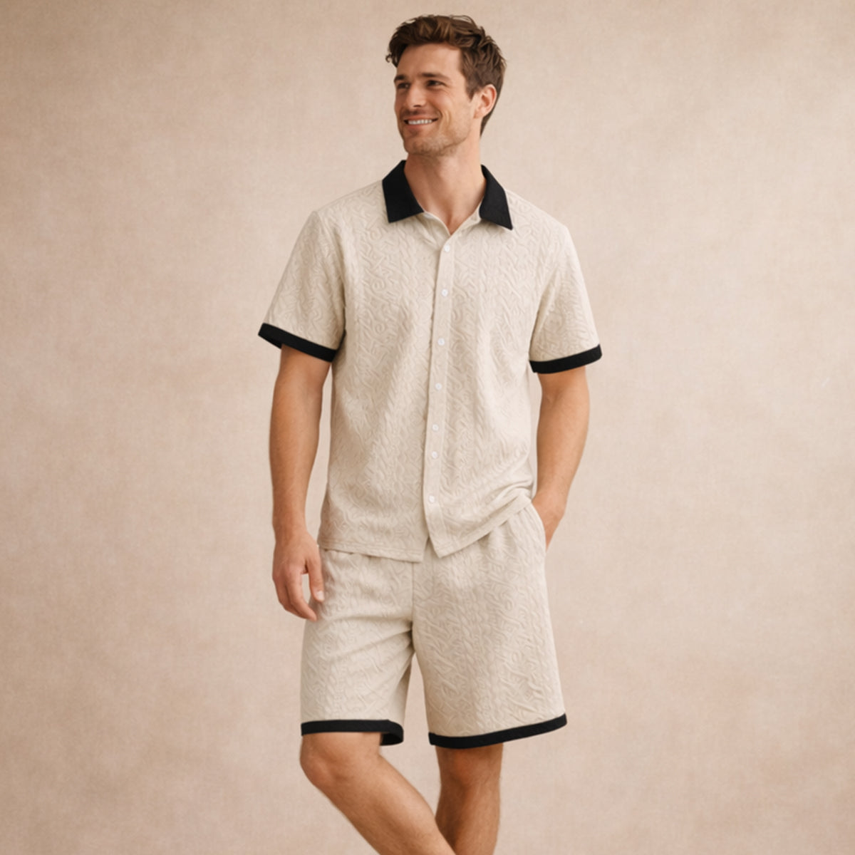 The Brookridge Hill Men’s Textured Lightweight Summer Set – Shirt & Shorts Set