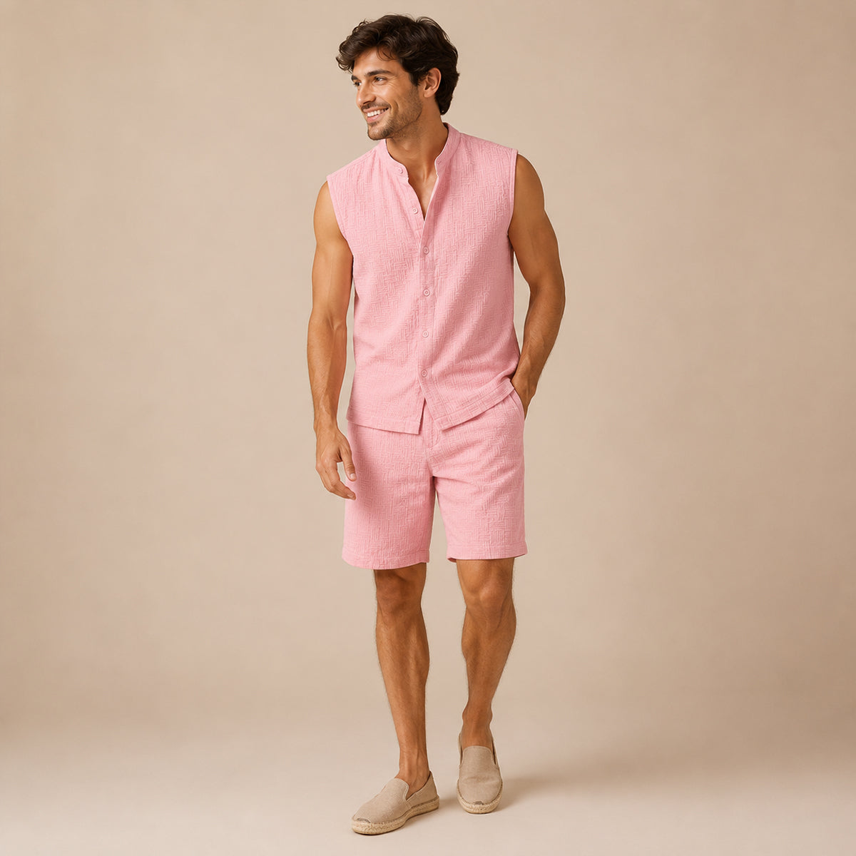 The Ironbridge Men’s Summer Sleeveless Button-Up Shirt & Shorts Set