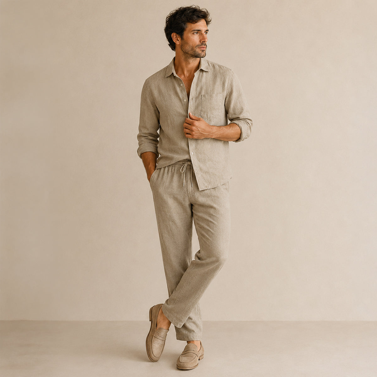 The Monferrato Men’s Linen Shirt and Trousers Set – Casual Two Piece Outfit