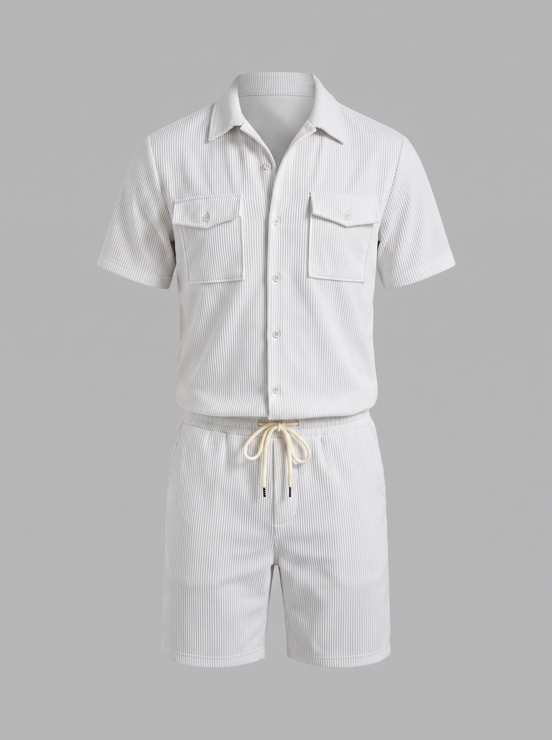 Shirt Shorts Set Heren Ribgebreide Streep Casual
