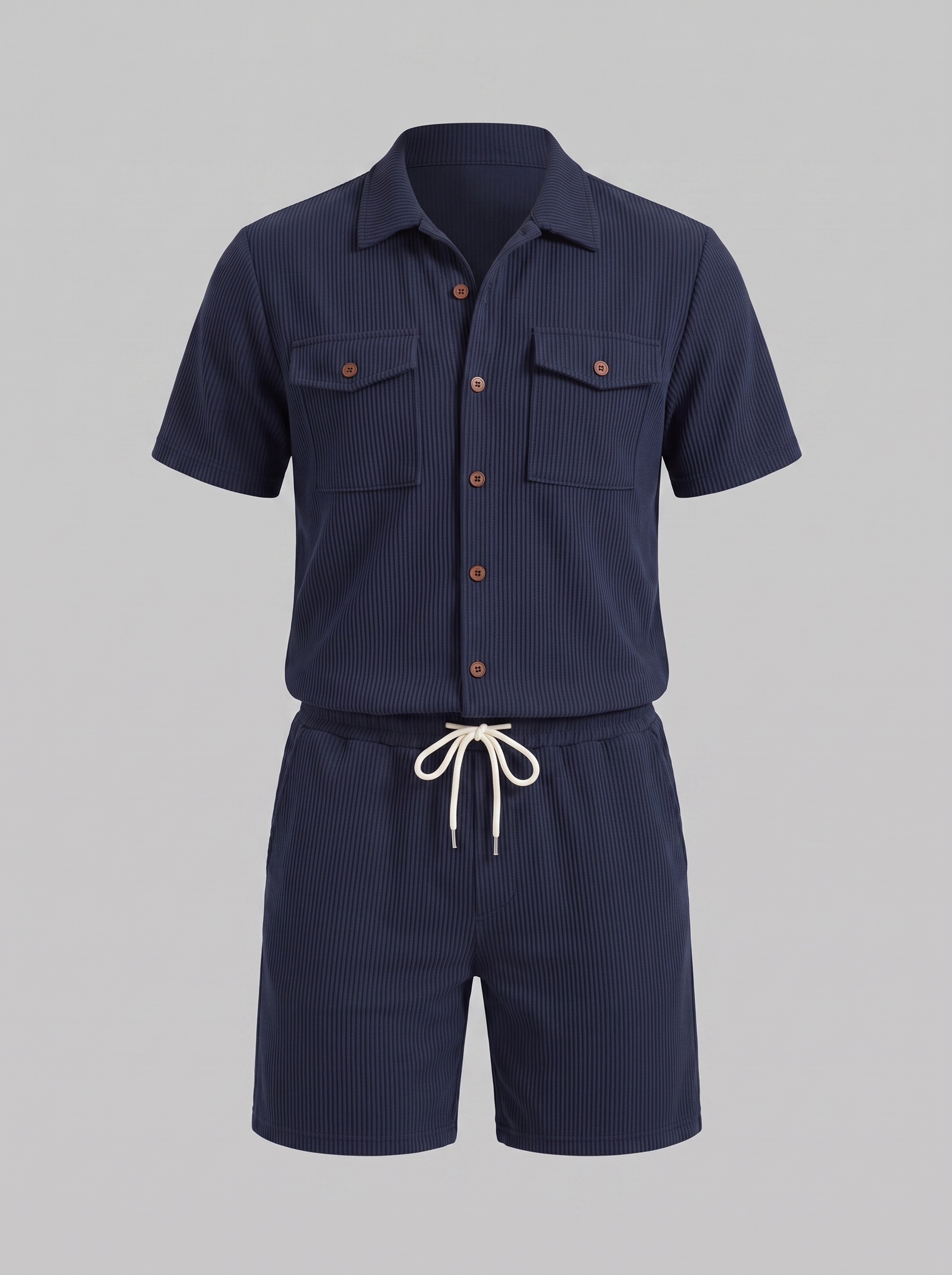 Shirt Shorts Set Heren Ribgebreide Streep Casual