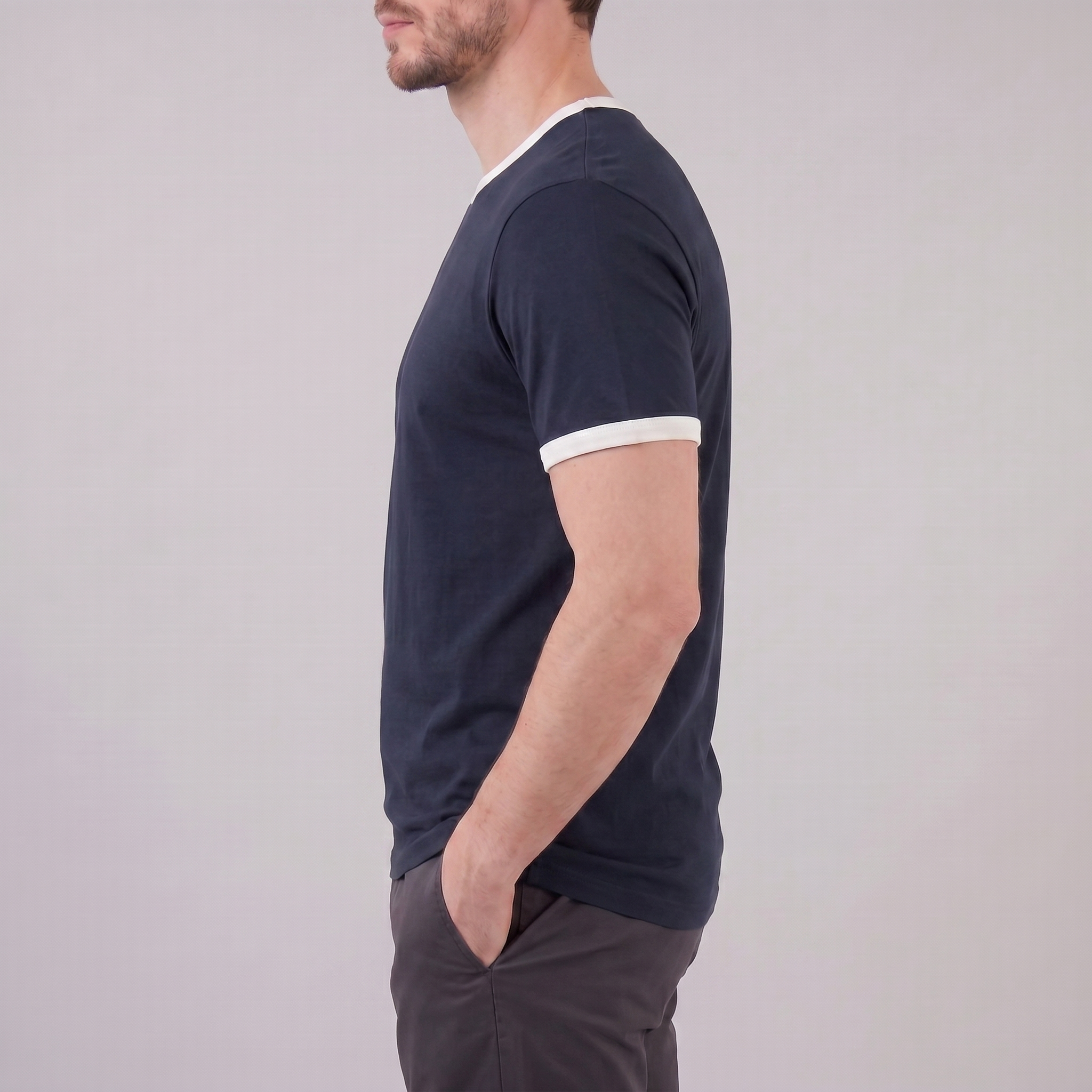 Smart Casual T-Shirt Men's Contrast Trim Crew Neck