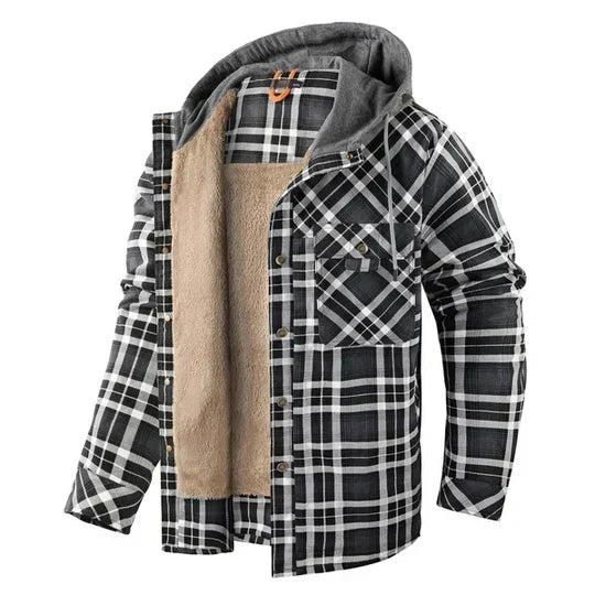 Men's Hooded Overshirt with Check Pattern