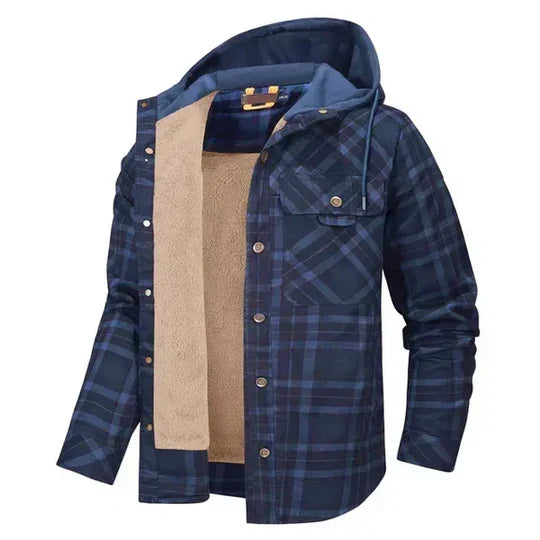 Men's Hooded Overshirt with Check Pattern