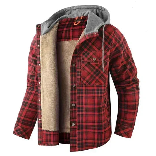 Men's Hooded Overshirt with Check Pattern