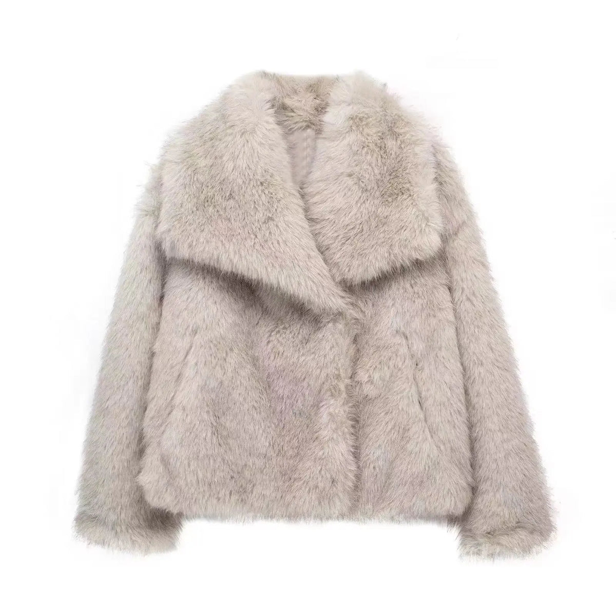 Faux Fur Coat for Women with Notched Collar