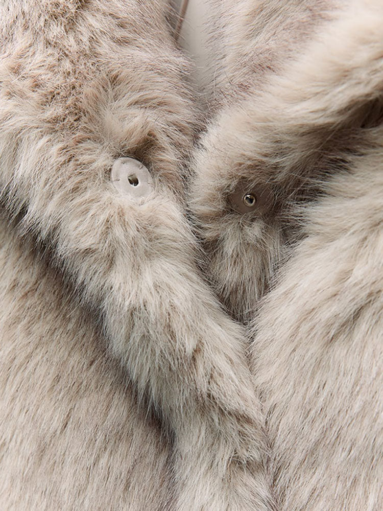 Faux Fur Coat for Women with Notched Collar