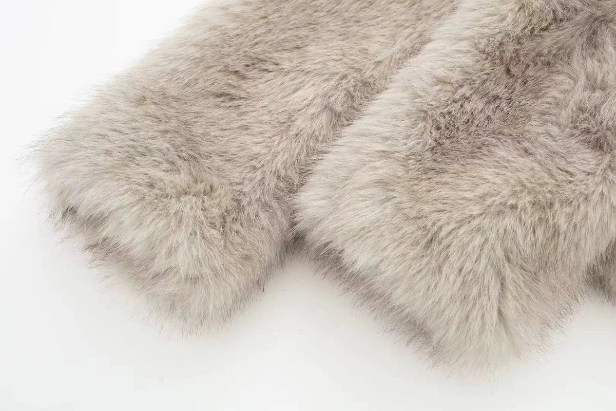 Faux Fur Coat for Women with Notched Collar