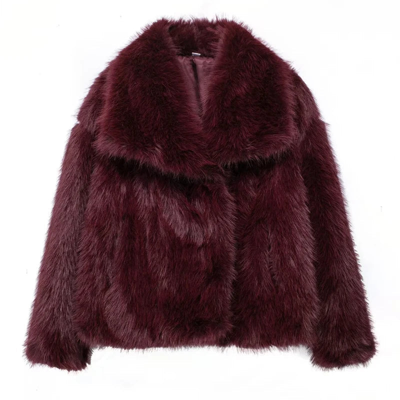 Faux Fur Coat for Women with Notched Collar