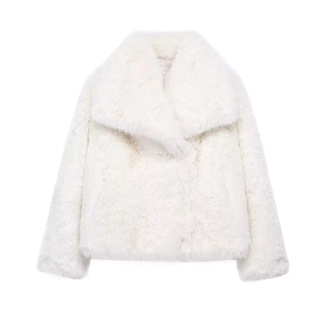 Faux Fur Coat for Women with Notched Collar