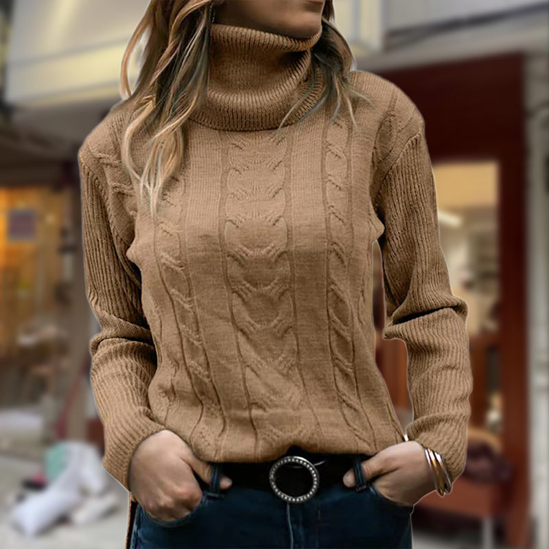 Women's Roll Neck Sweater | Cable Knit Design with Ribbed Cuffs