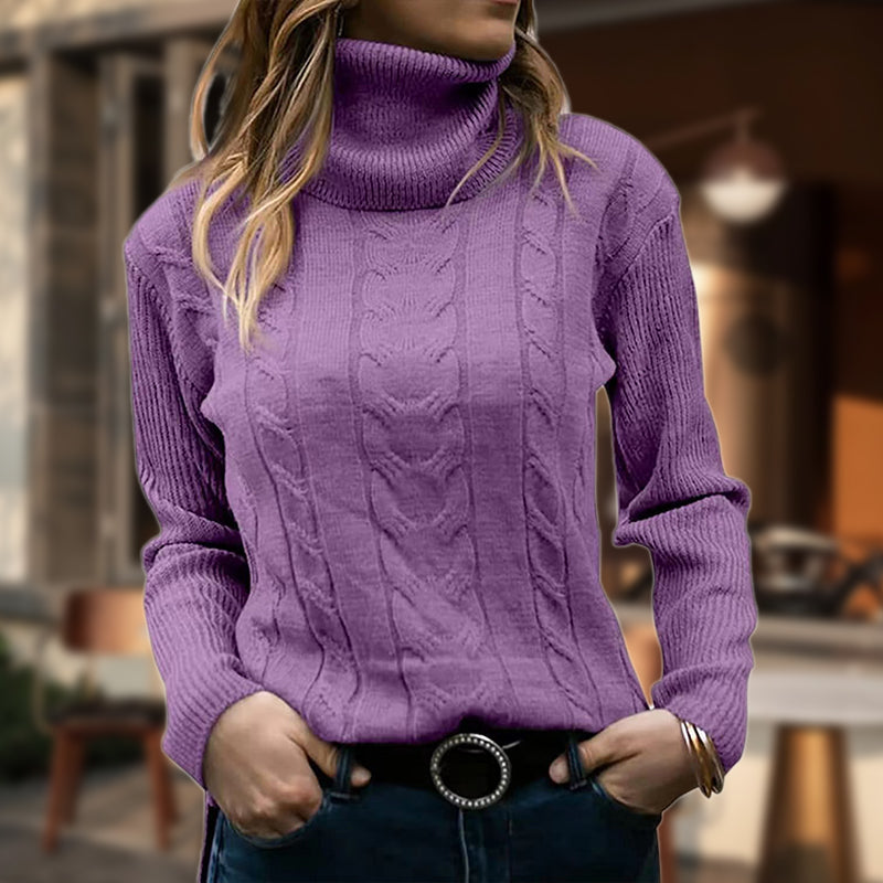 Women's Roll Neck Sweater | Cable Knit Design with Ribbed Cuffs