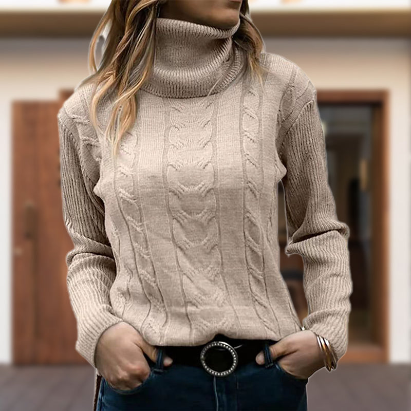 Women's Roll Neck Sweater | Cable Knit Design with Ribbed Cuffs