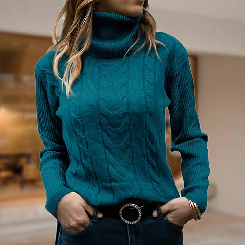 Women's Roll Neck Sweater | Cable Knit Design with Ribbed Cuffs