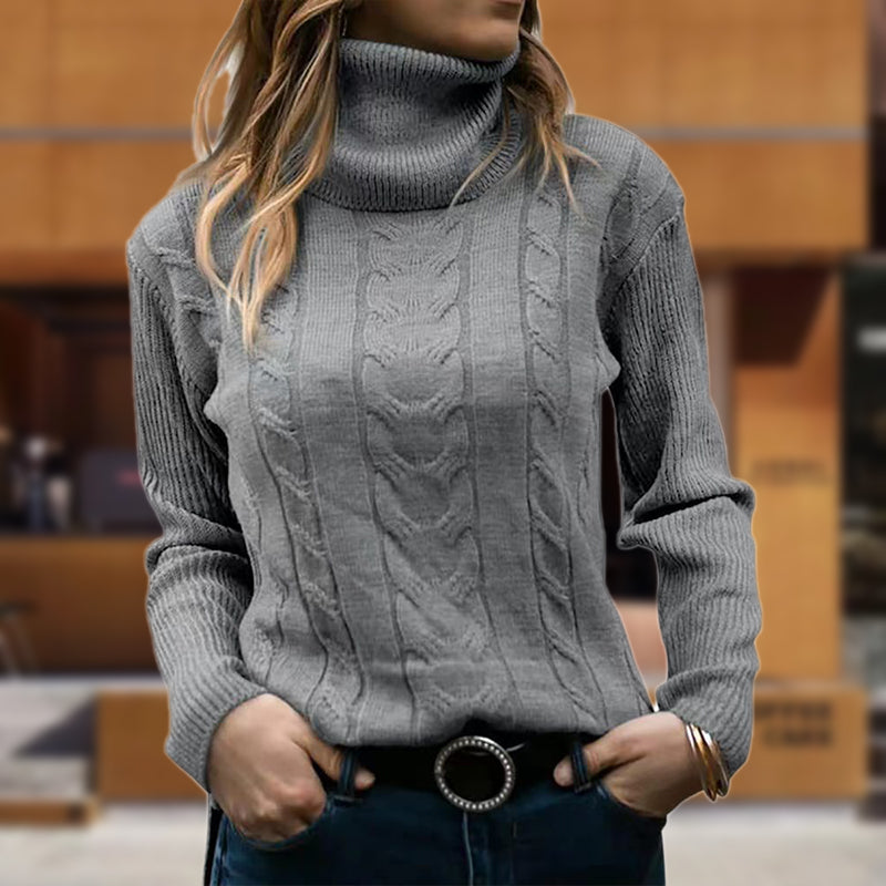 Women's Roll Neck Sweater | Cable Knit Design with Ribbed Cuffs