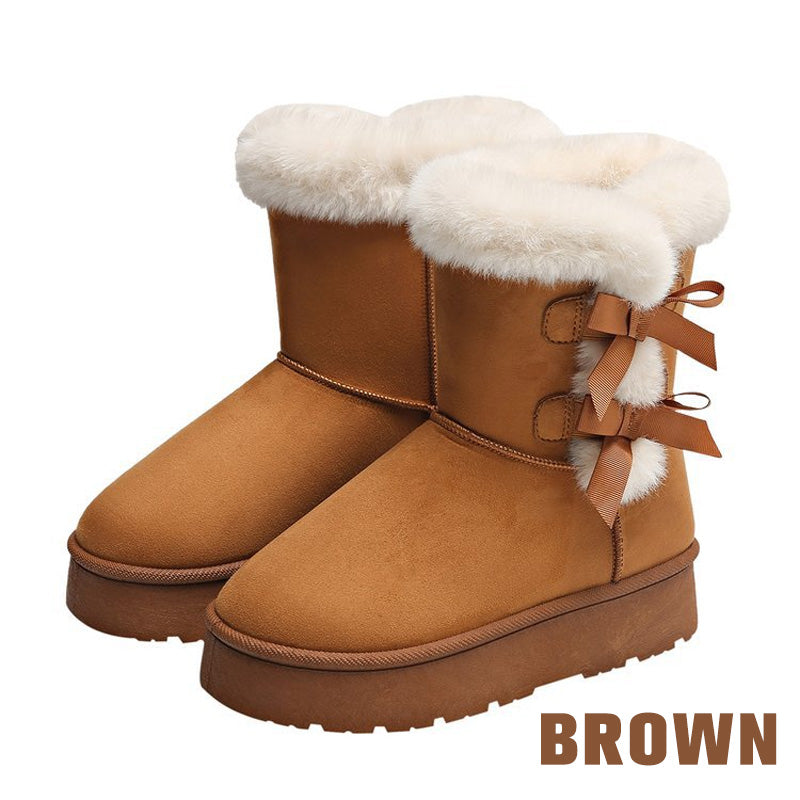 Women's Cozy Fur-Lined Boots with Stylish Bow Accents