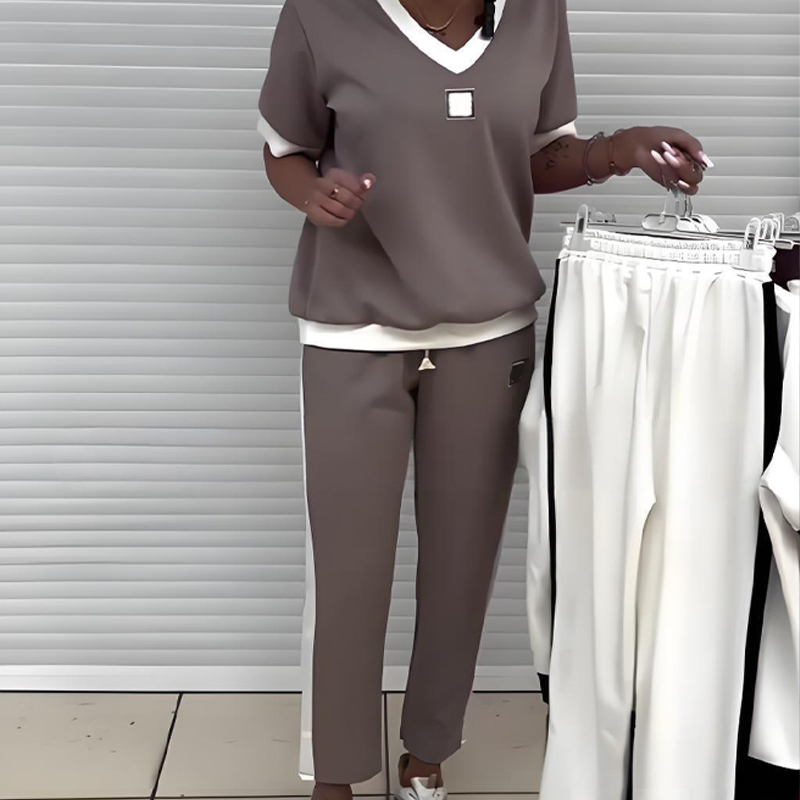 Ladies Two-Piece Set | Relaxed fit with V-neck top