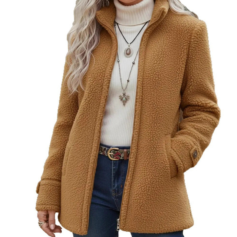 High-Collar Zip-Up Sherpa Jacket for Women