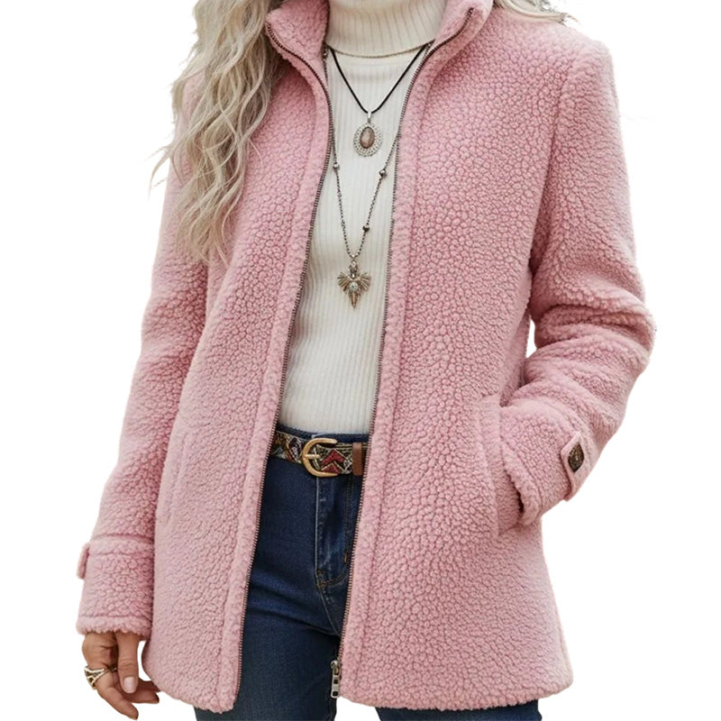 High-Collar Zip-Up Sherpa Jacket for Women
