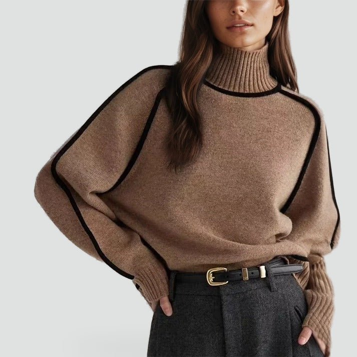 Stylish Ladies' Jumper with Roll Neck and Contrast Details
