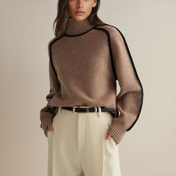 Stylish Ladies' Jumper with Roll Neck and Contrast Details