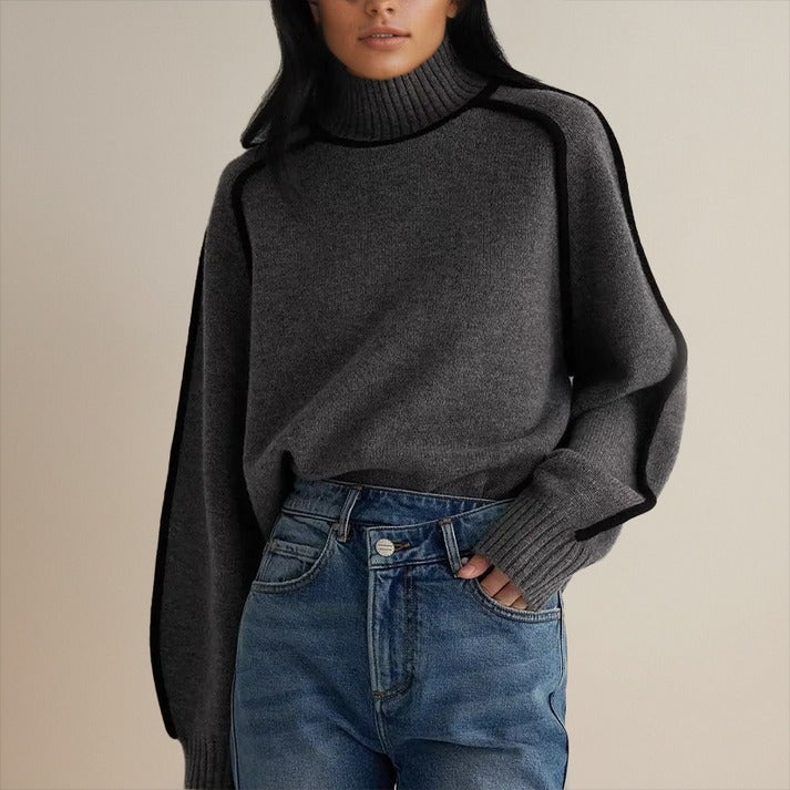 Stylish Ladies' Jumper with Roll Neck and Contrast Details