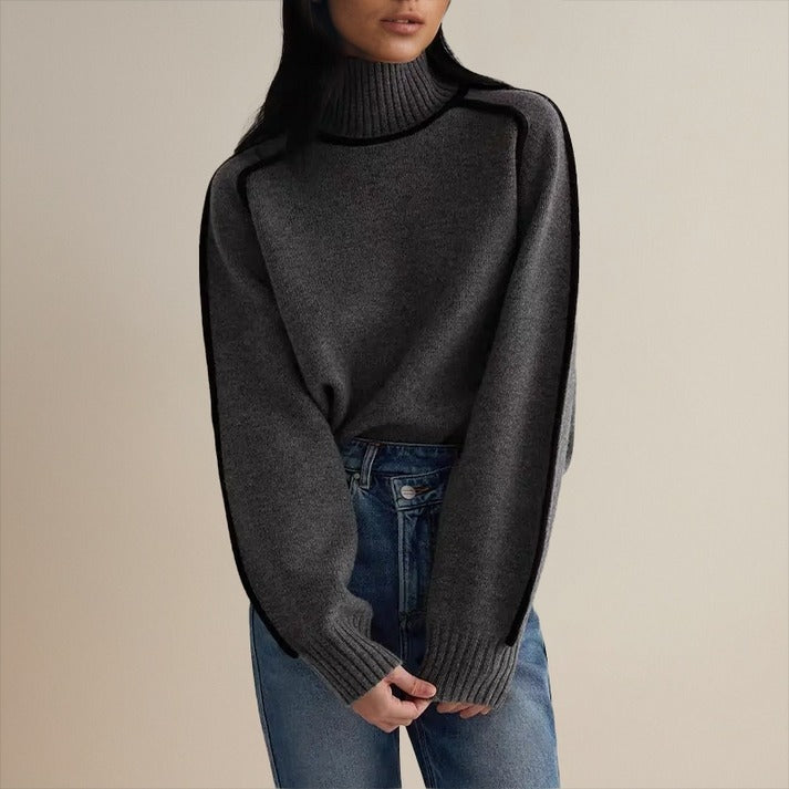Stylish Ladies' Jumper with Roll Neck and Contrast Details