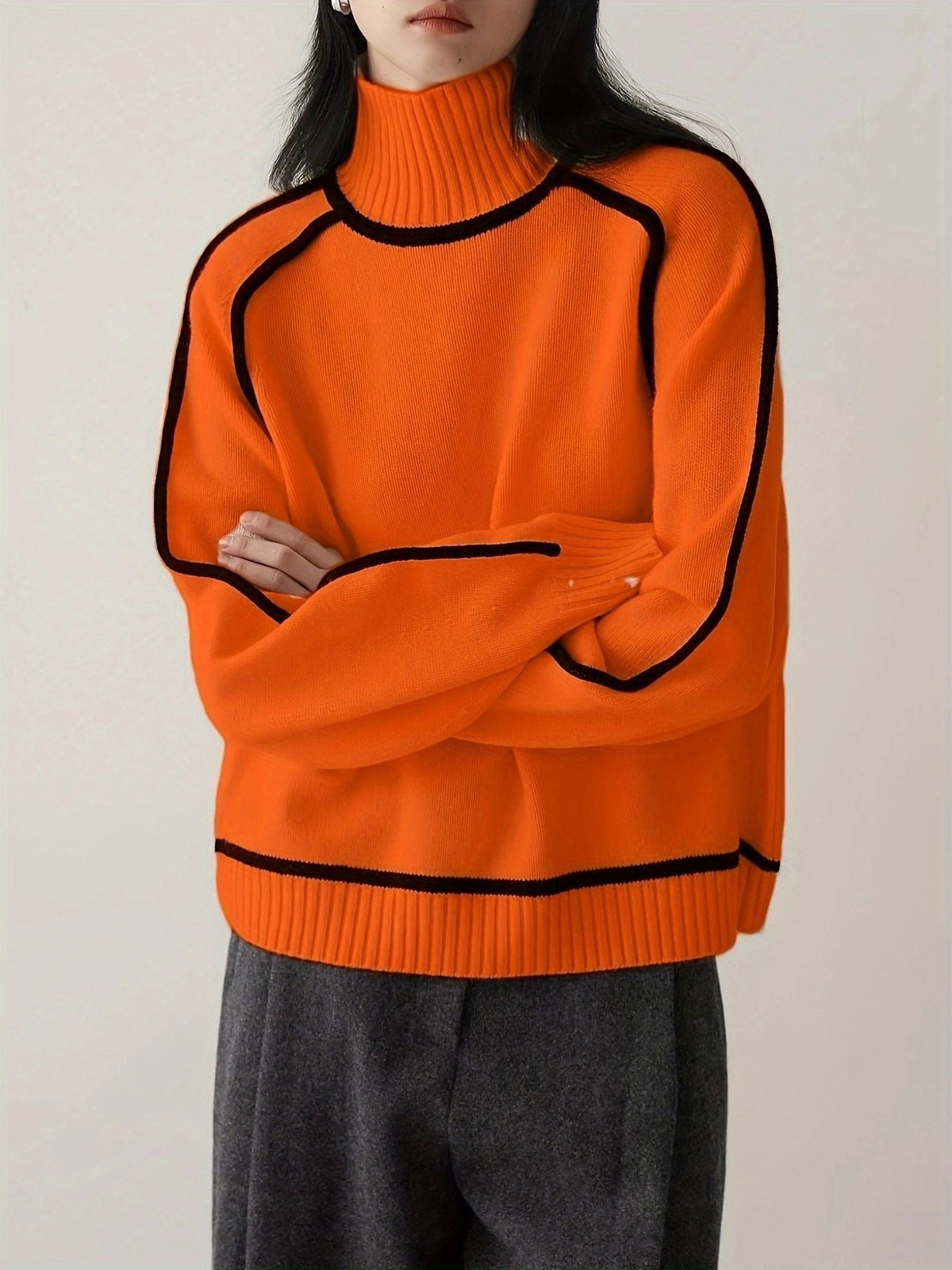 Stylish Ladies' Jumper with Roll Neck and Contrast Details