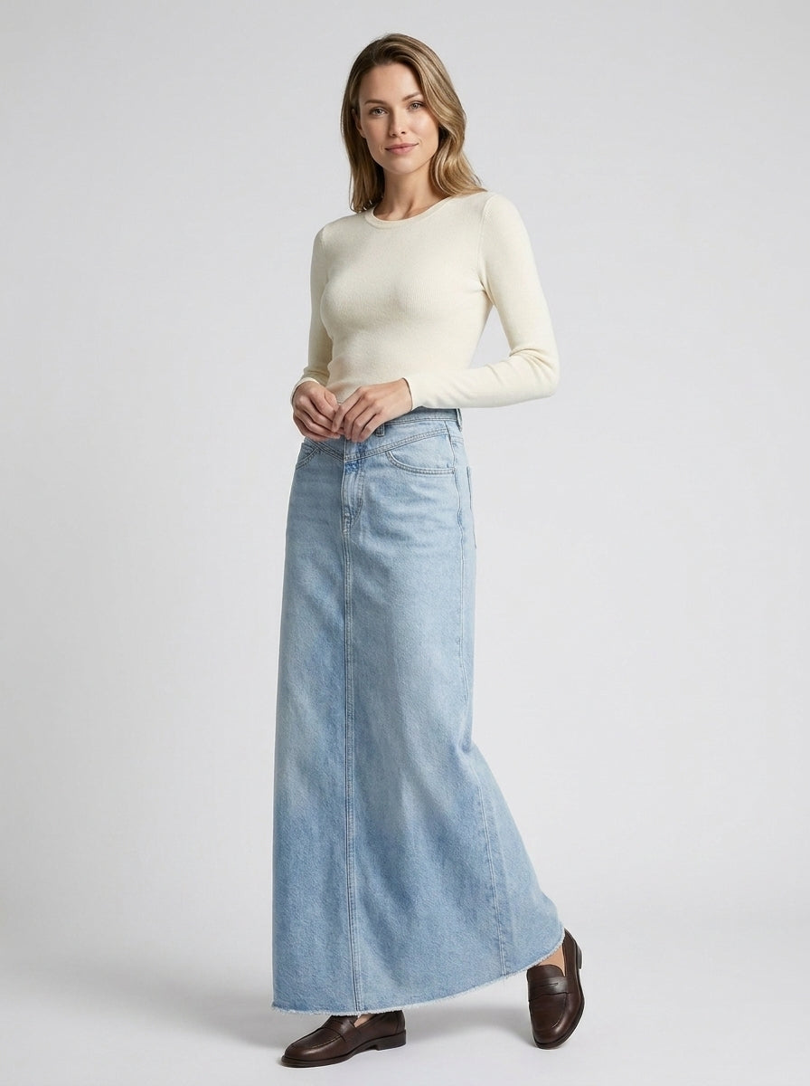 Stylish Denim Maxi Skirt for Women with High Waist
