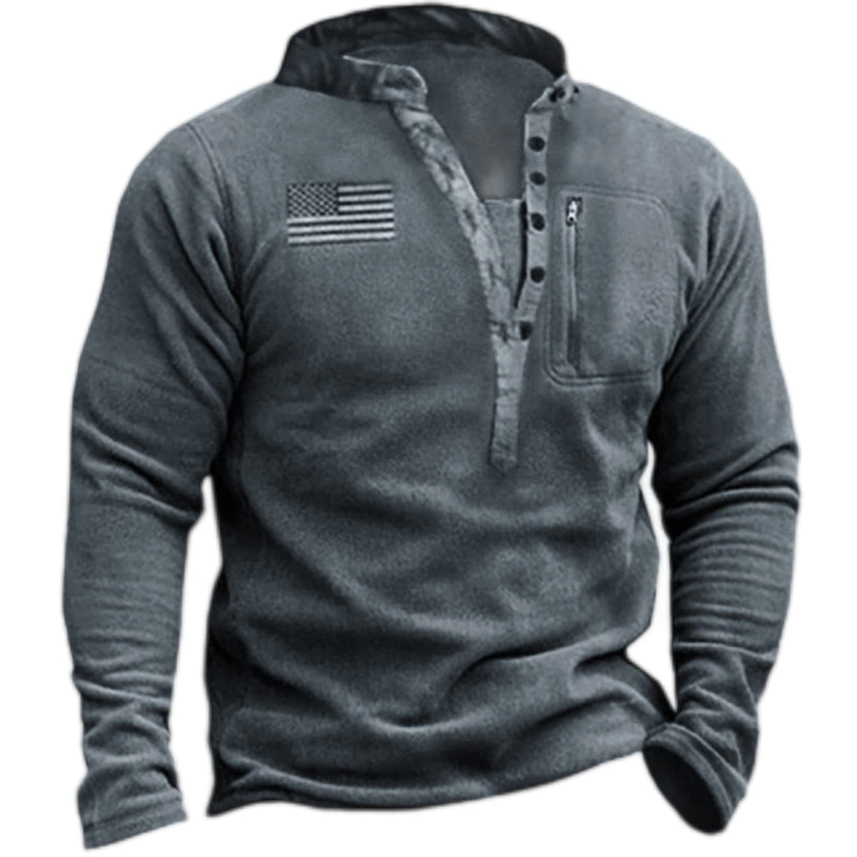 Men's Camouflage Detail Nano Fleece Thermal Henley Hoodie with Zip Chest Pocket