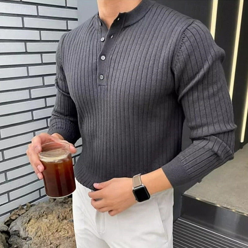 Declan | Textured Ribbed Henley Sweater