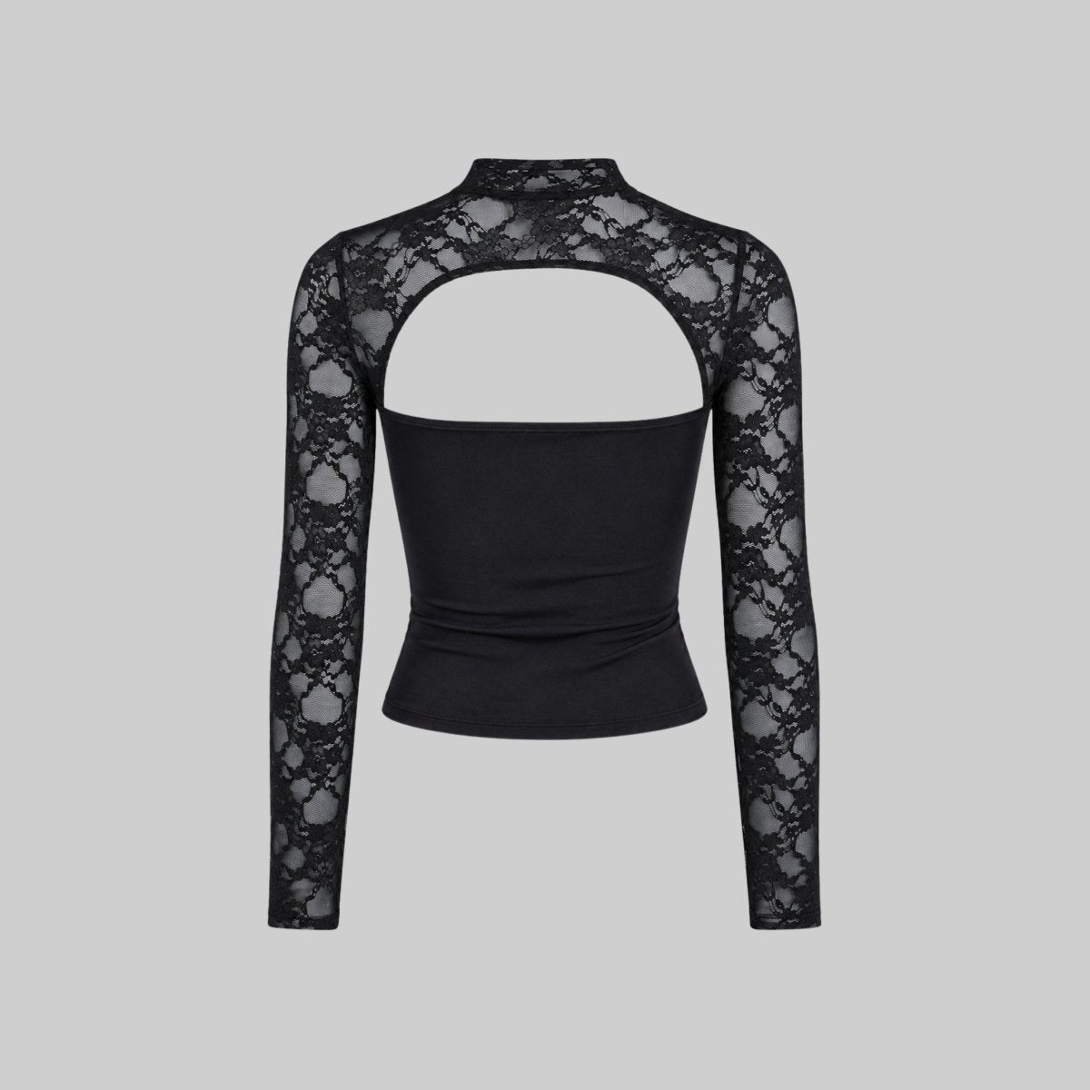 Top Ladies Lace Cutout Mock Neck Flared Sleeves
