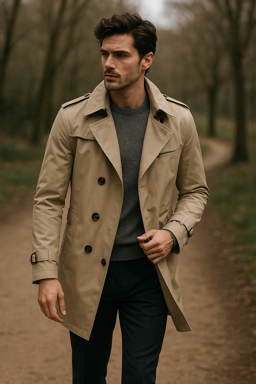 Elegant Men's Trench Coat with Structured Design | Comfort Meets Style