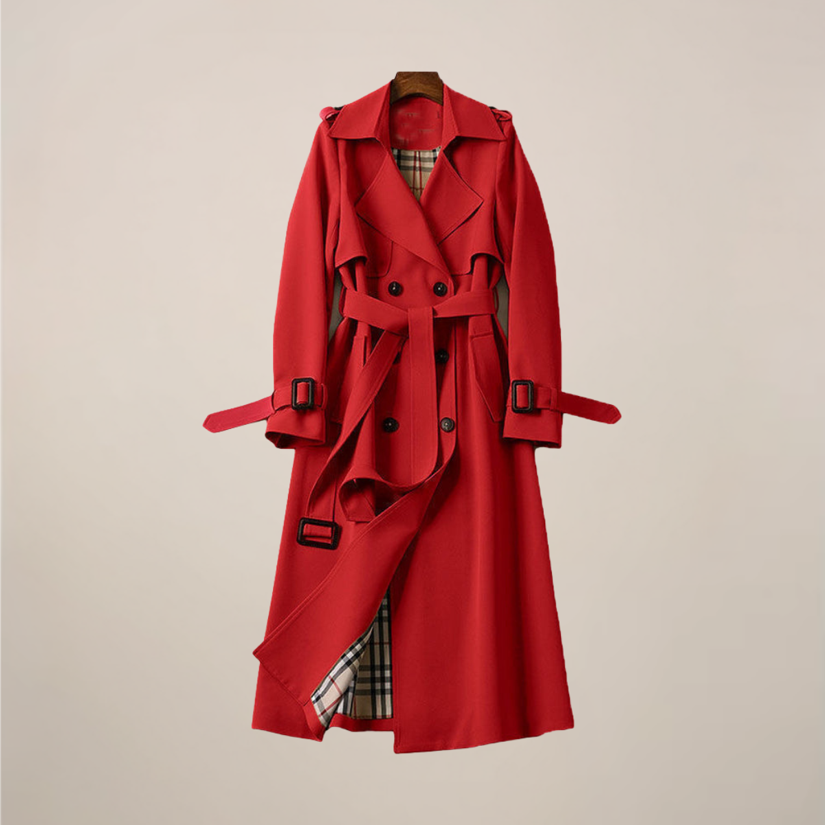 Ladies' Double-Breasted Belted Classic Trench Coat
