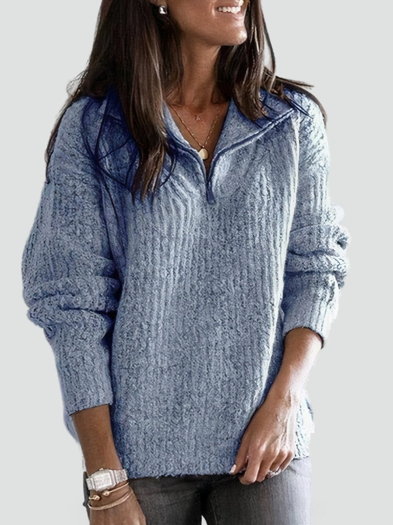 Women's Sweater with Cable Knit and Half Zip