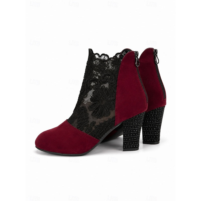 Helena | Floral Lace Ankle Boots with Block Heel