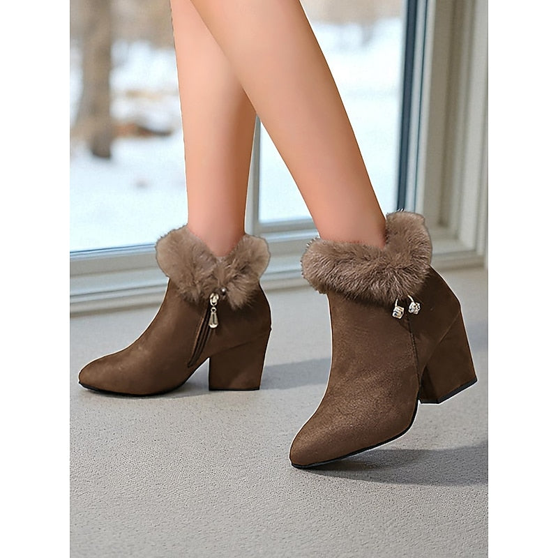 Pearl | Ankle Boots with Fur-Trimmed Block Heels
