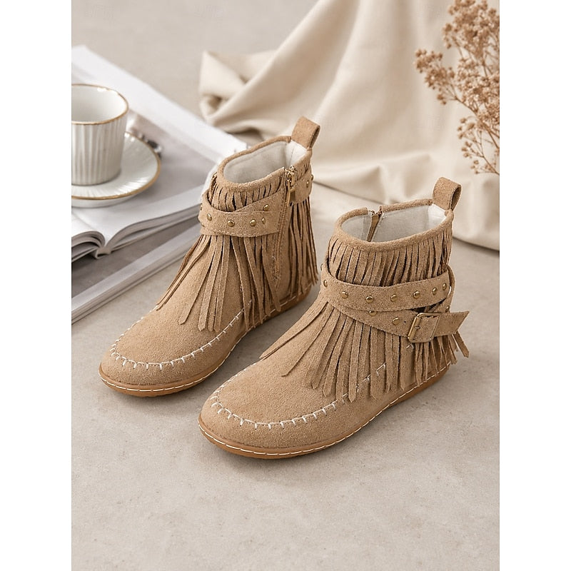Maren | Fringe-Trimmed Western Ankle Boots