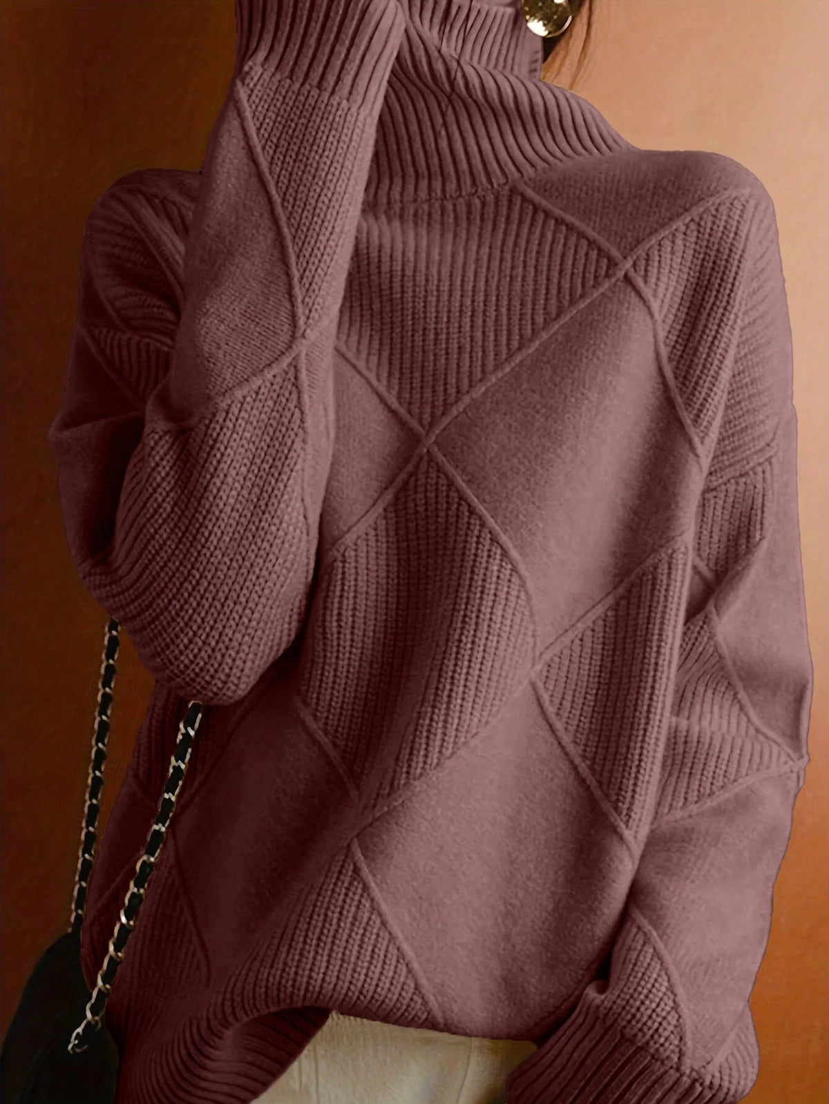 Women's Cable Knit Jumper with High Neck