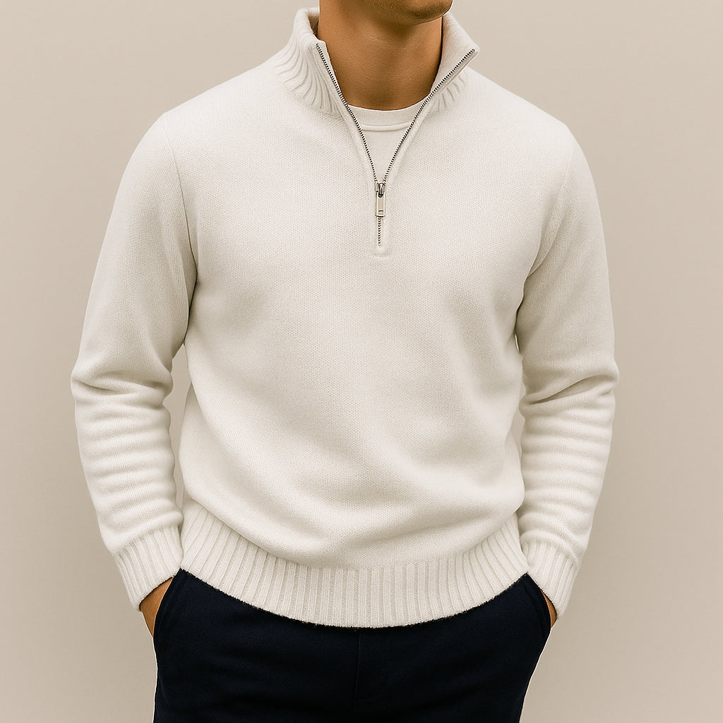 Refined Half-Zip Jumper with Stand-Up Collar for Men