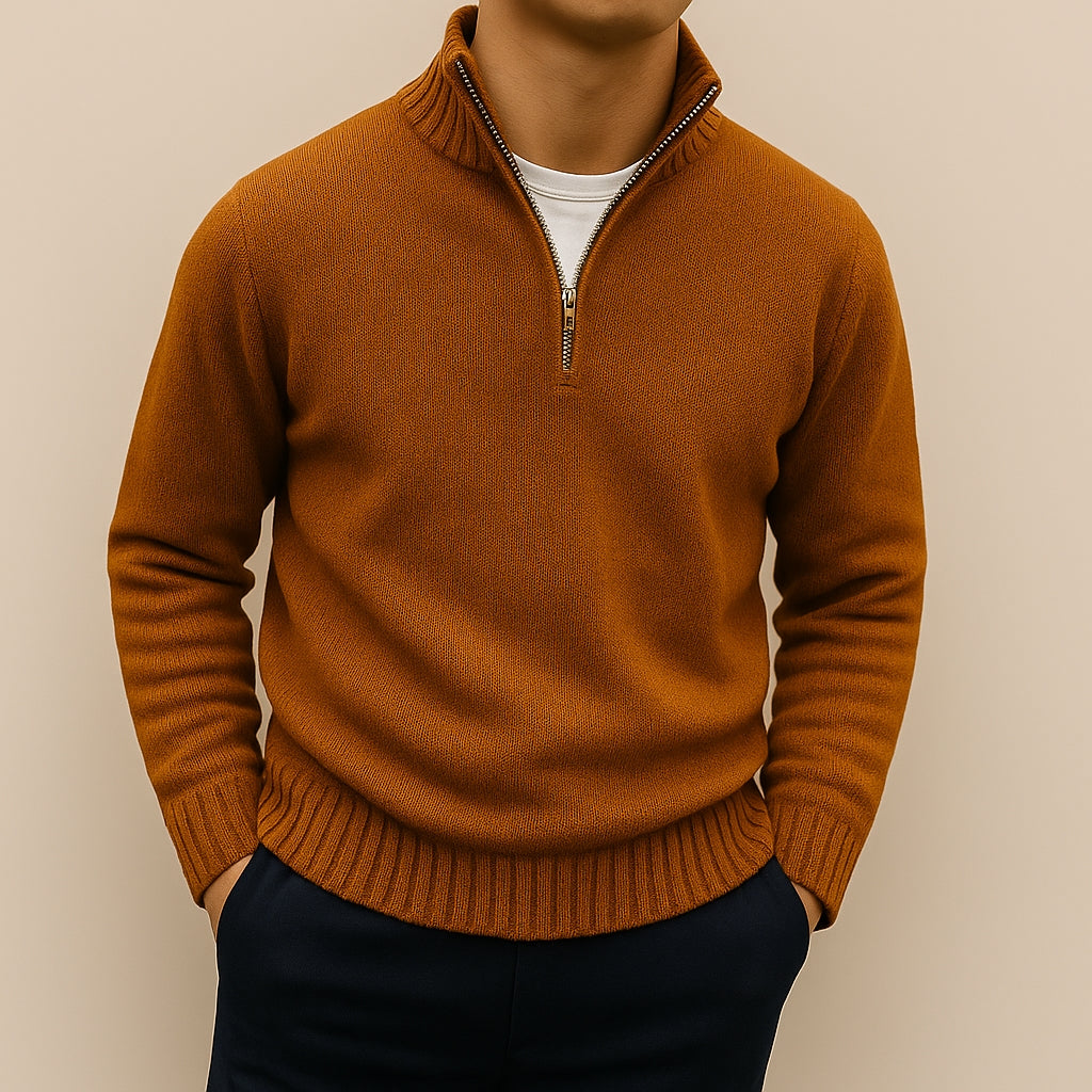 Refined Half-Zip Jumper with Stand-Up Collar for Men