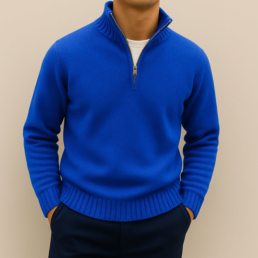 Refined Half-Zip Jumper with Stand-Up Collar for Men