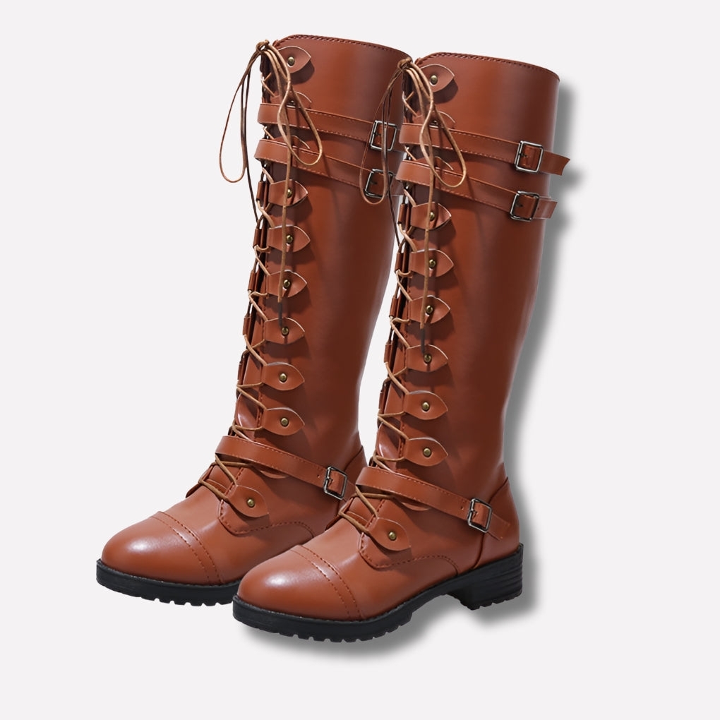 Lace-Up Boots for Women with Retro Style and Buckles
