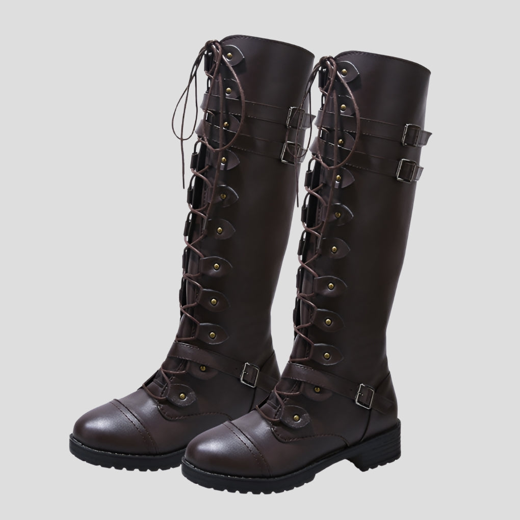 Lace-Up Boots for Women with Retro Style and Buckles