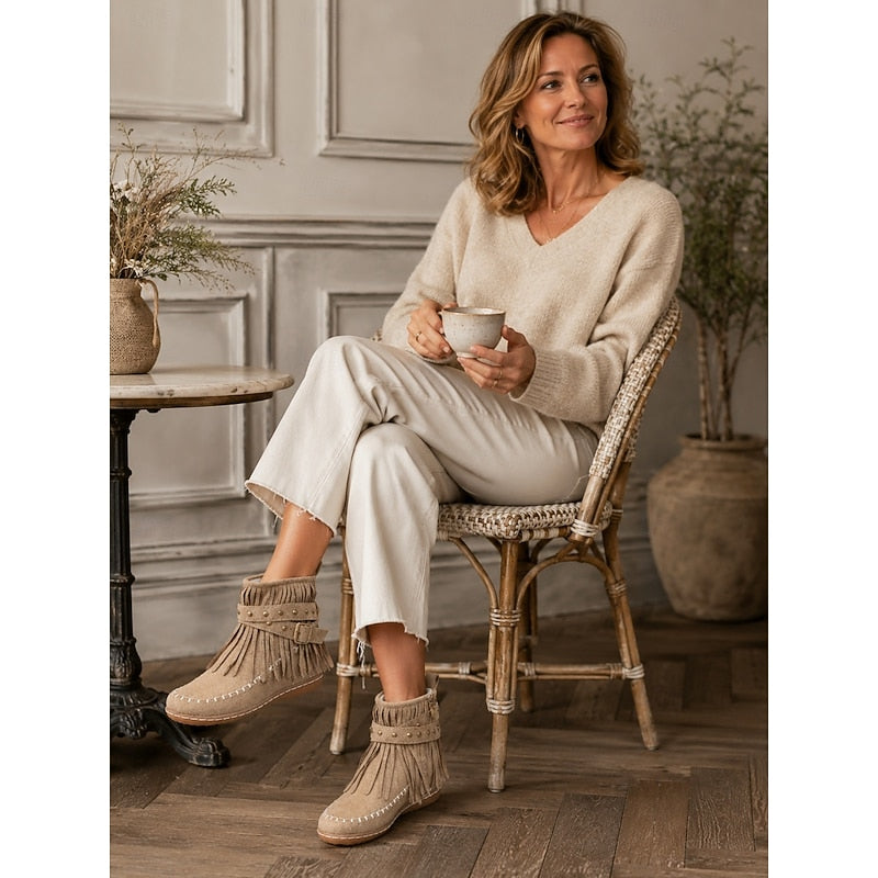 Maren | Fringe-Trimmed Western Ankle Boots