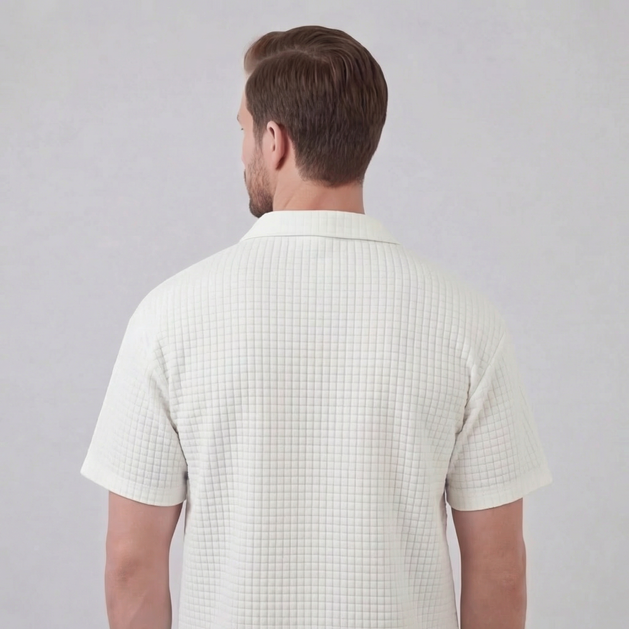 Waffle Knit Set Men's Summer Casual Half Zip Polo