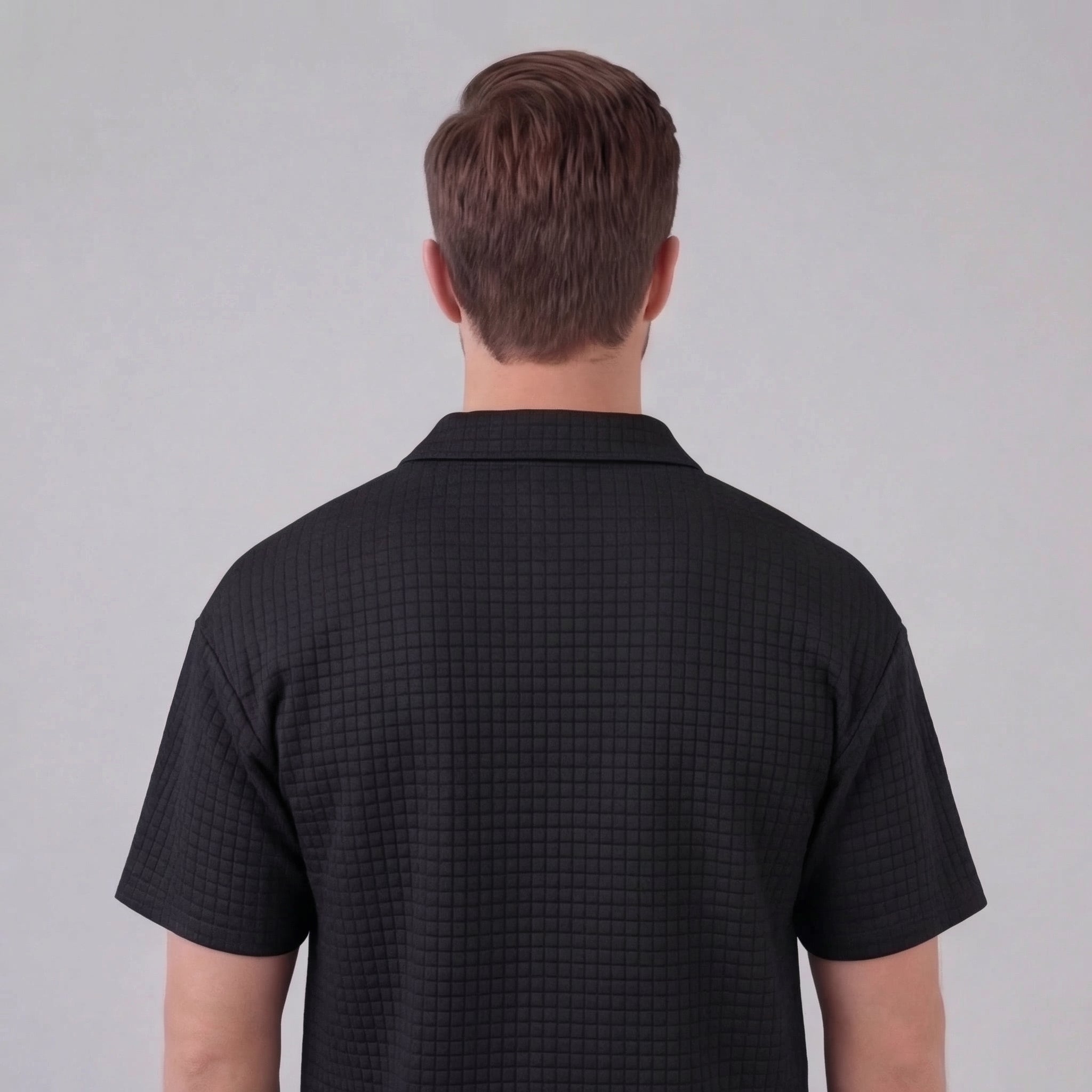 Waffle Knit Set Men's Summer Casual Half Zip Polo