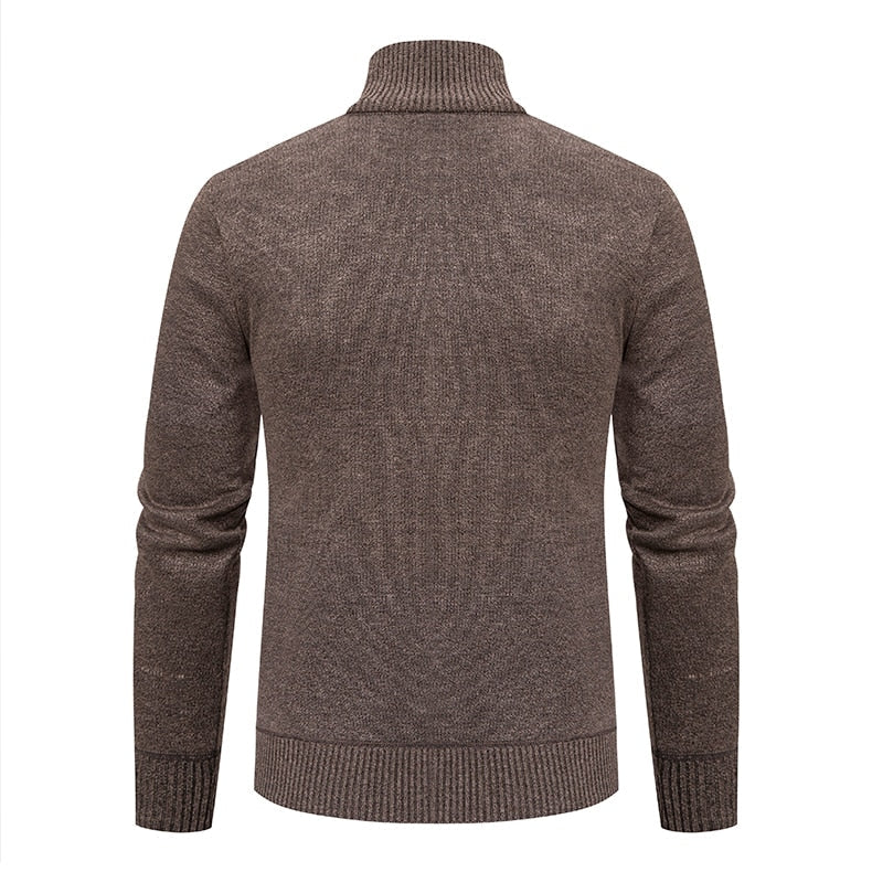 Warm Knitted Men's Gilet with Stand-Up Collar and Zigzag Pattern