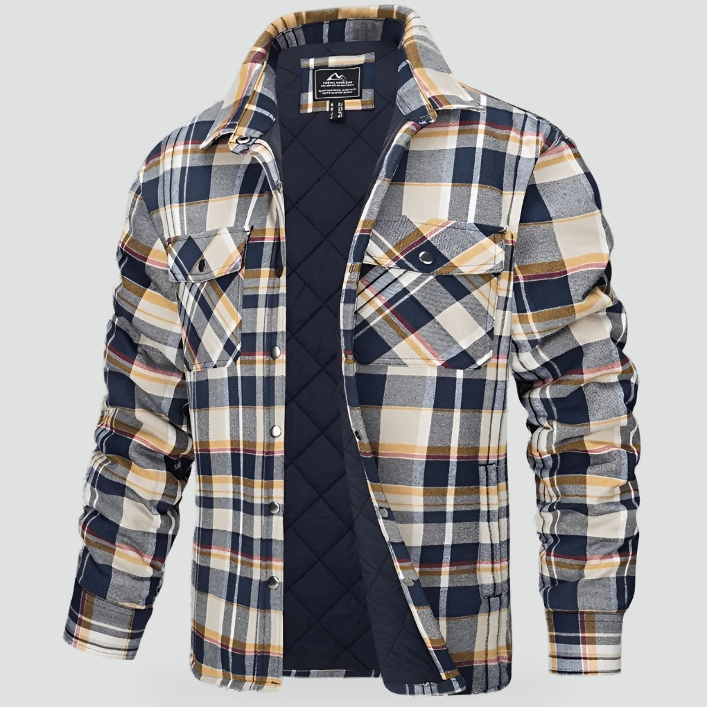 Warm Men's Shirt Jacket with Checked Pattern